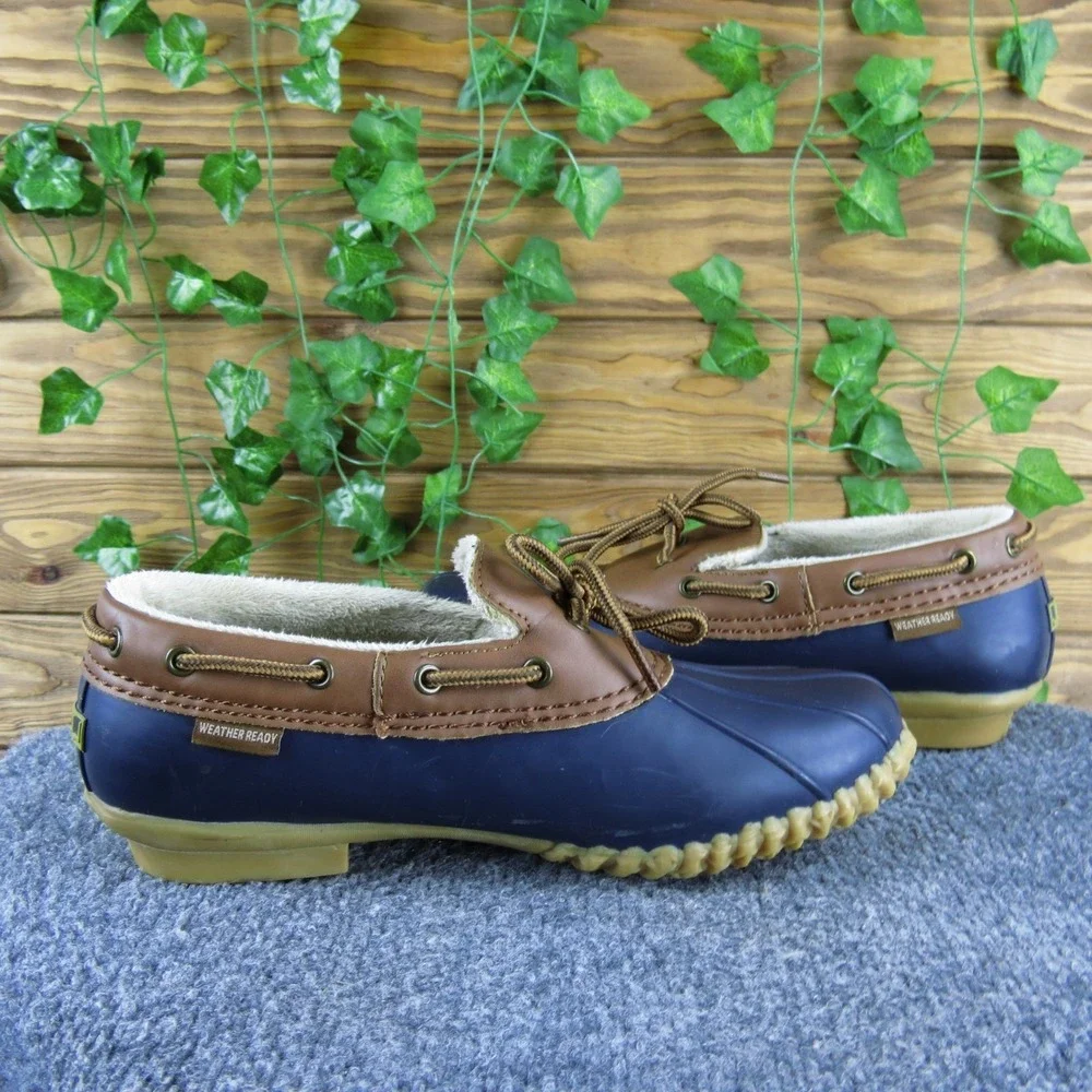 JBU Gwen Women's 7.5M Blue/Brown Duck Boots Faux Fur Lined Lace-Up Waterproof‎